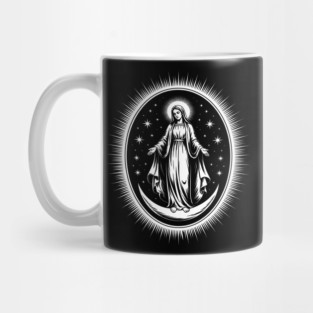 Assumption of Mary – Mystical Celestial Illustration in Black and White Mug