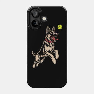 White German Shepherd Dog GSD Catching Yellow Tennis Ball Phone Case