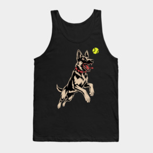 White German Shepherd Dog GSD Catching Yellow Tennis Ball Tank Top