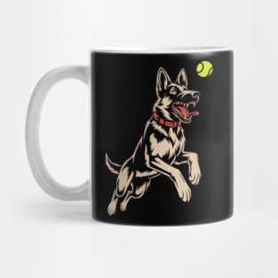White German Shepherd Dog GSD Catching Yellow Tennis Ball Mug