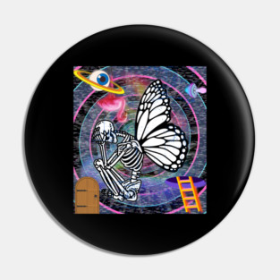 Butterfly Skeleton Rebirthing From Despair - Dreamcore Weirdcore Portal Pin