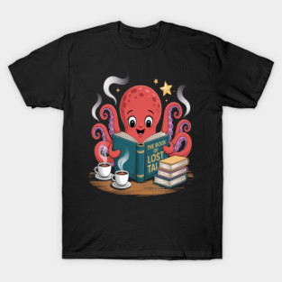 Octopus Reading Books And Drinking Coffee T-Shirt