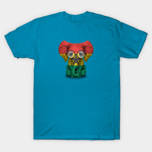Baby Elephant with Glasses and Ghana Flag T-Shirt