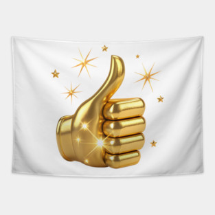 Golden Thumbs Up with Sparkles Tapestry