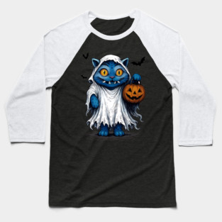 Derpy Tiger Halloween Ghost With Pumpkin Baseball T-Shirt