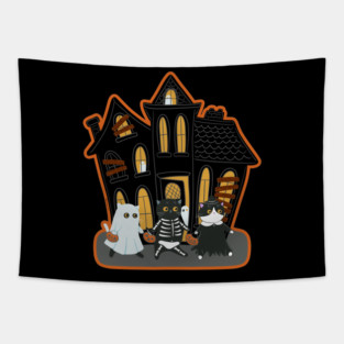 Trick Or Treat Haunted House Tapestry