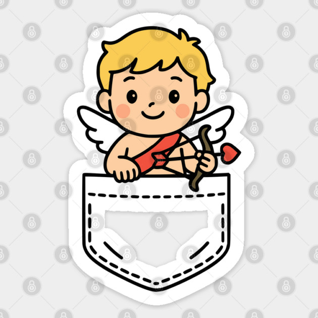 Cute Cupid Pocket Pal Funny Valentine Cherub Love Arrow Sticker by Yesteeyear