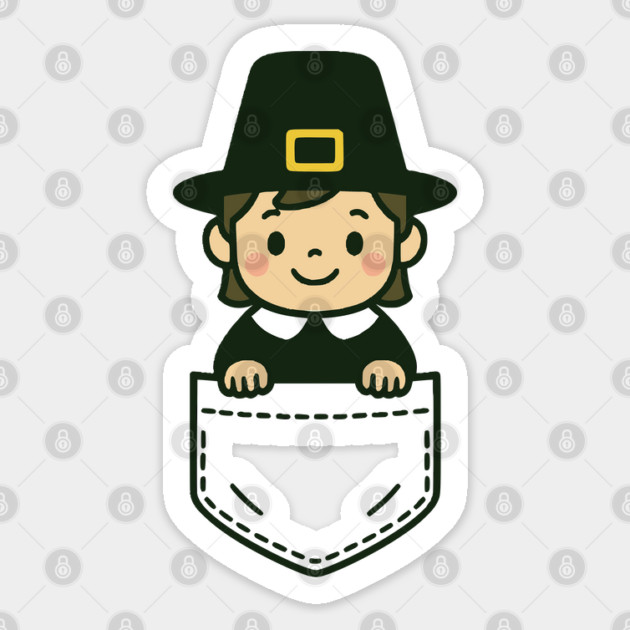 Funny Pilgrim Pocket Pal Cute Thanksgiving Holiday Sticker by Yesteeyear
