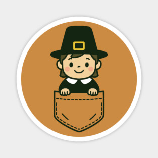 Funny Pilgrim Pocket Pal Cute Thanksgiving Holiday Magnet