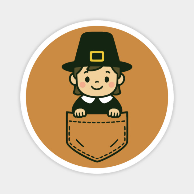 Funny Pilgrim Pocket Pal Cute Thanksgiving Holiday Magnet by Yesteeyear