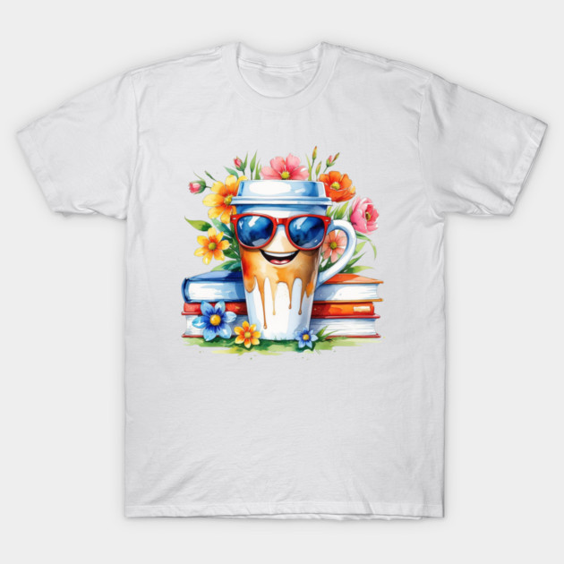 Coffee Books Flower Cup Funny Vibes T-Shirt by SR8891
