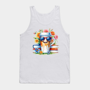 Coffee Books Flower Cup Funny Vibes Tank Top