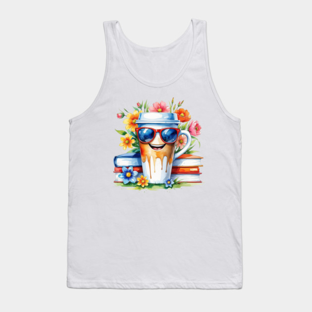 Coffee Books Flower Cup Funny Vibes Tank Top by SR8891