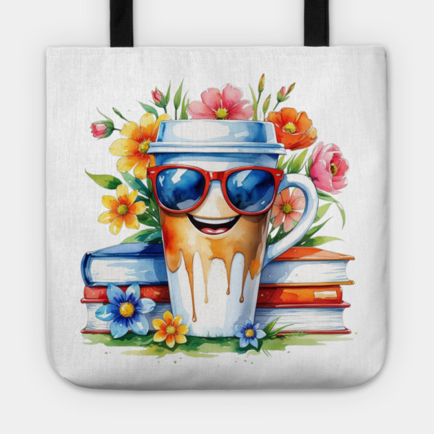 Coffee Books Flower Cup Funny Vibes Tote by SR8891