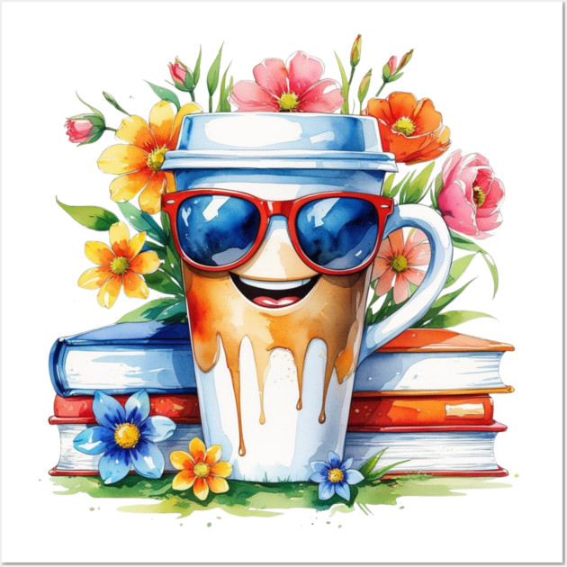 Coffee Books Flower Cup Funny Vibes Wall Art by SR8891