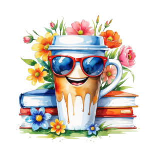 Coffee Books Flower Cup Funny Vibes T-Shirt
