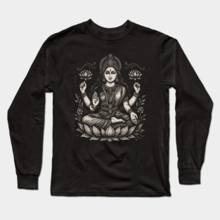 Goddess Lakshmi Sacred Design | Hindu Spiritual Art for Yoga Lovers & Divine Feminine Energy Long Sleeve T-Shirt