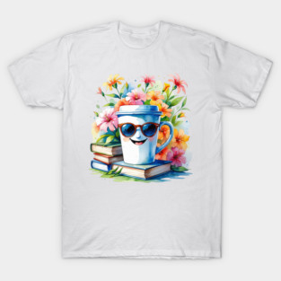 Books Coffee Funny Flower Cup Club T-Shirt