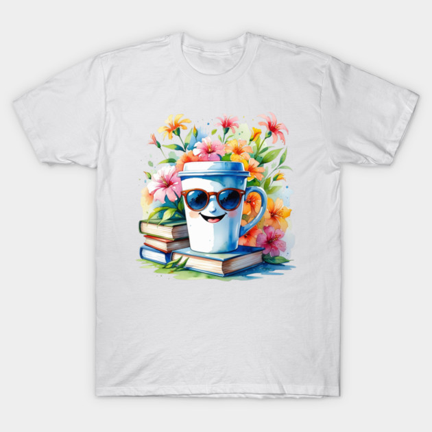 Books Coffee Funny Flower Cup Club T-Shirt by SR8891