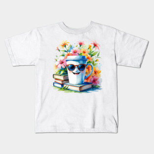 Books Coffee Funny Flower Cup Club Kids T-Shirt