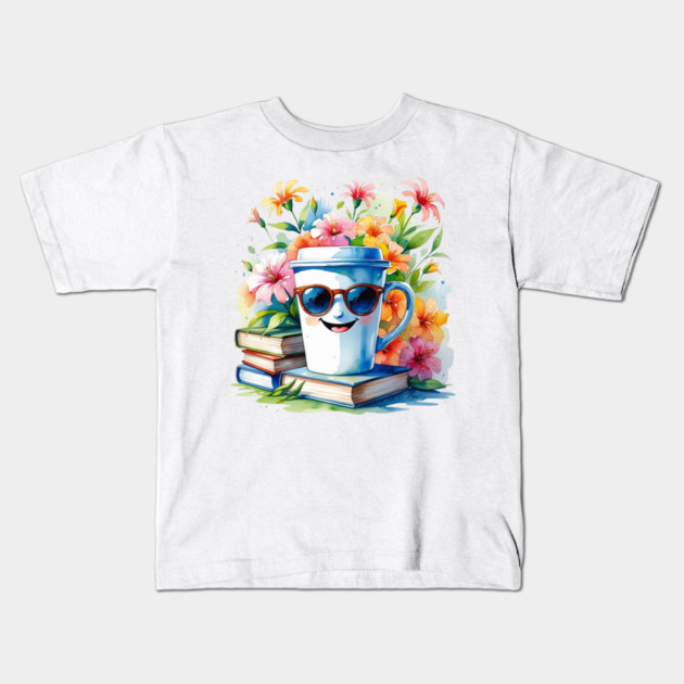 Books Coffee Funny Flower Cup Club Kids T-Shirt by SR8891