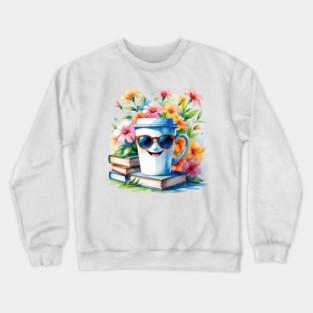 Books Coffee Funny Flower Cup Club Crewneck Sweatshirt