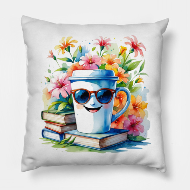 Books Coffee Funny Flower Cup Club Pillow by SR8891