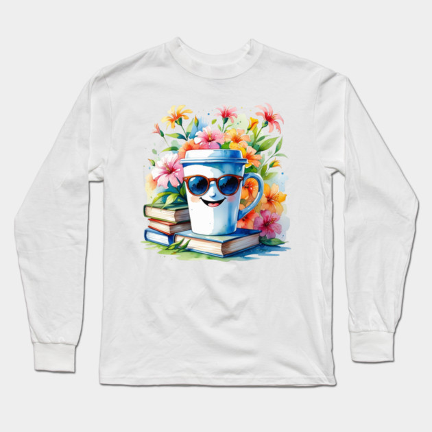 Books Coffee Funny Flower Cup Club Long Sleeve T-Shirt by SR8891