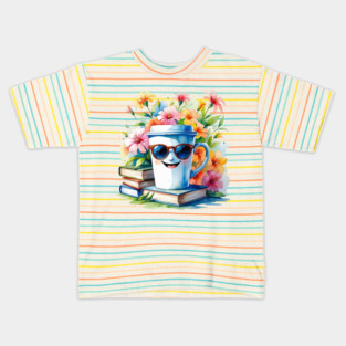 Books Coffee Funny Flower Cup Club Kids T-Shirt
