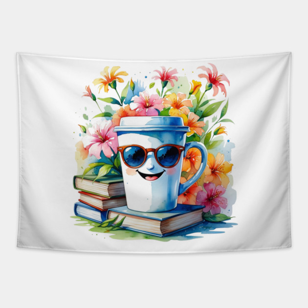 Books Coffee Funny Flower Cup Club Tapestry by SR8891