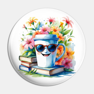 Books Coffee Funny Flower Cup Club Pin
