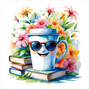 Books Coffee Funny Flower Cup Club Posters and Art