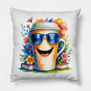 Funny Vibes Coffee Books Flower Cup Pillow