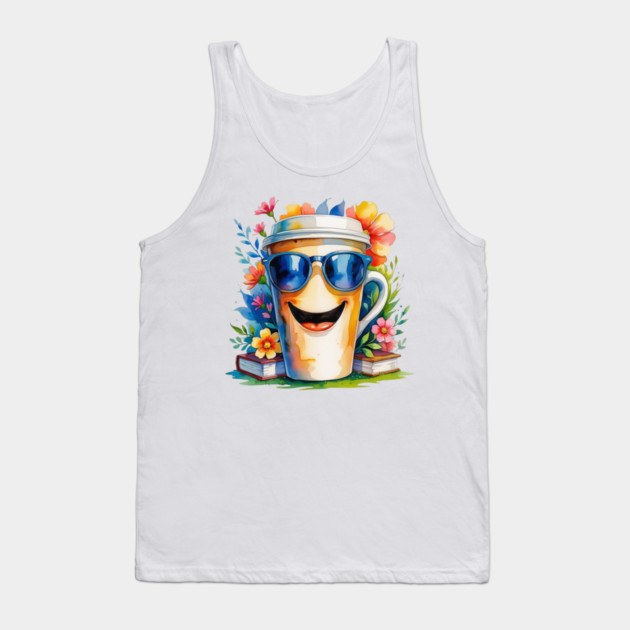 Funny Vibes Coffee Books Flower Cup Tank Top by SR8891