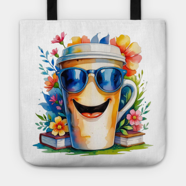 Funny Vibes Coffee Books Flower Cup Tote by SR8891