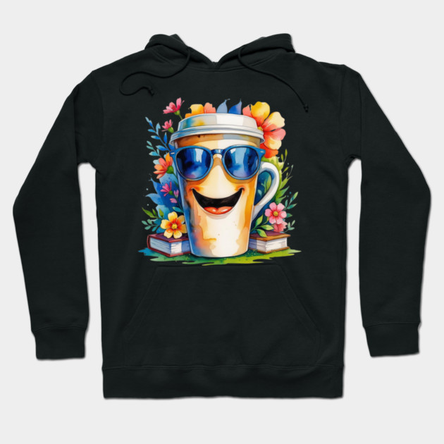 Funny Vibes Coffee Books Flower Cup Hoodie by SR8891