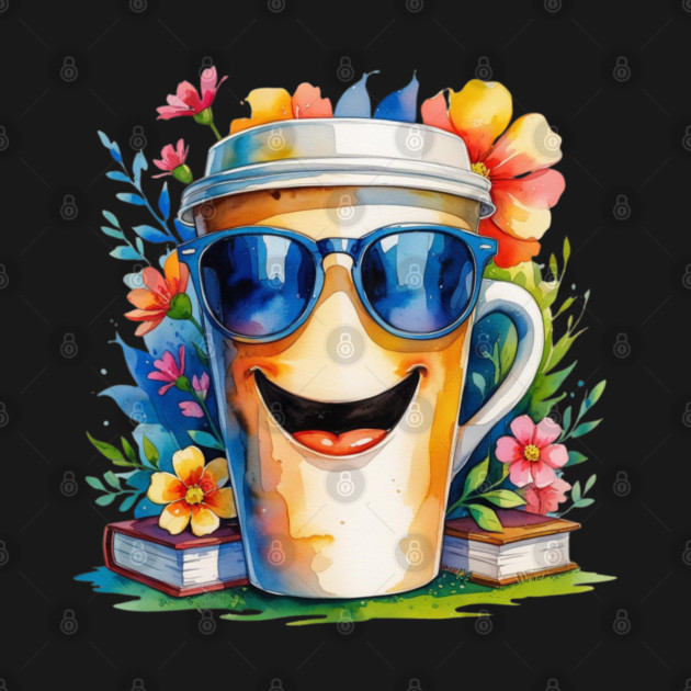 Funny Vibes Coffee Books Flower Cup by SR8891