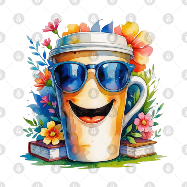 Funny Vibes Coffee Books Flower Cup by SR8891