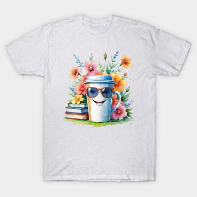 Flower Cup Coffee Books Funny Mood T-Shirt by SR8891