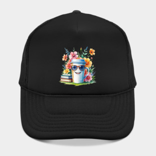 Flower Cup Coffee Books Funny Mood Hat