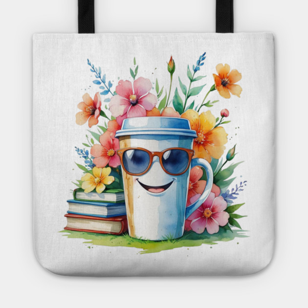 Flower Cup Coffee Books Funny Mood Tote by SR8891