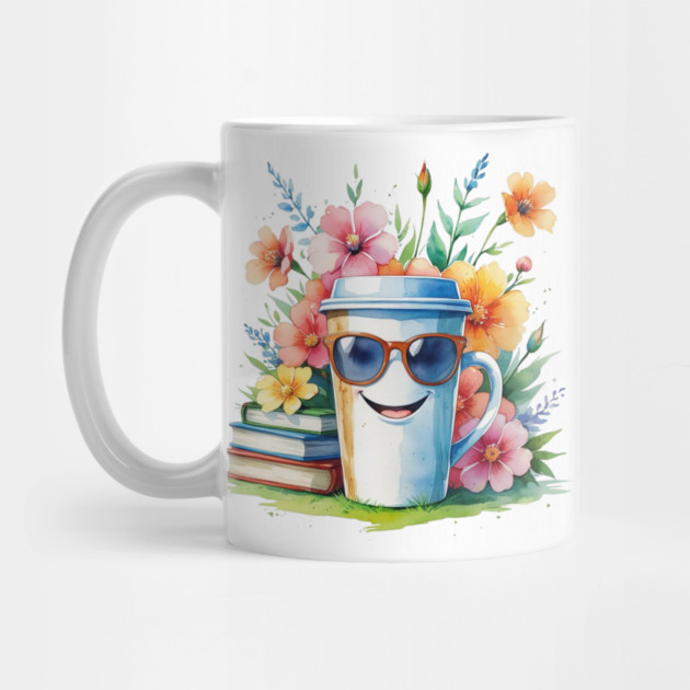 Flower Cup Coffee Books Funny Mood by SR8891