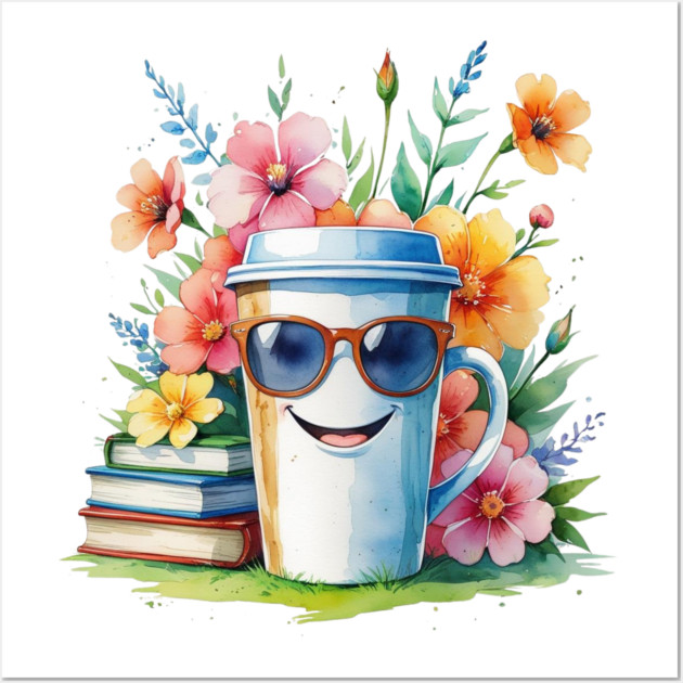 Flower Cup Coffee Books Funny Mood Wall Art by SR8891