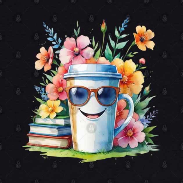 Flower Cup Coffee Books Funny Mood by SR8891