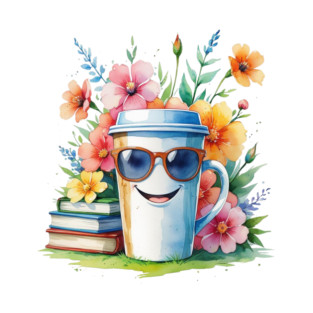 Flower Cup Coffee Books Funny Mood T-Shirt