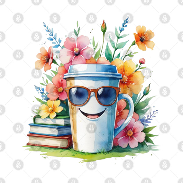 Flower Cup Coffee Books Funny Mood by SR8891