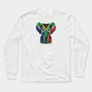 Baby Elephant with Glasses and South African Flag Long Sleeve T-Shirt