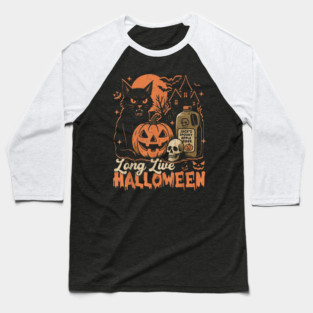 Long Live Halloween, Retro Ghost Halloween, Cute Witch Baseball T-Shirt