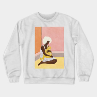 Modern Pop Art Female Portrait, Woman with Orange Cat Crewneck Sweatshirt