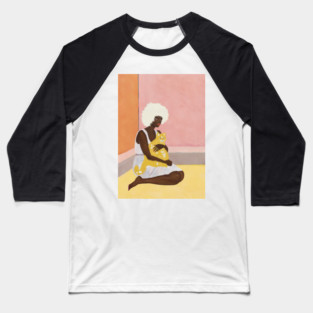 Modern Pop Art Female Portrait, Woman with Orange Cat Baseball T-Shirt
